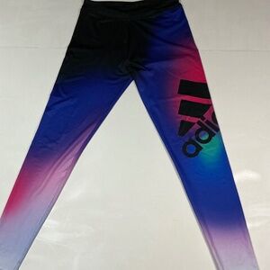 Adidas Girls blue black logo leggings (16) XL